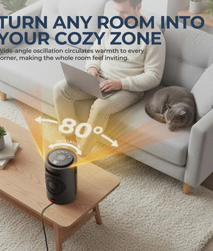 Draagbare Elektrische Ruimteverwarmer met Ventilator - 1200W PTC Keramisch, 80° Oscillerend, Zwart