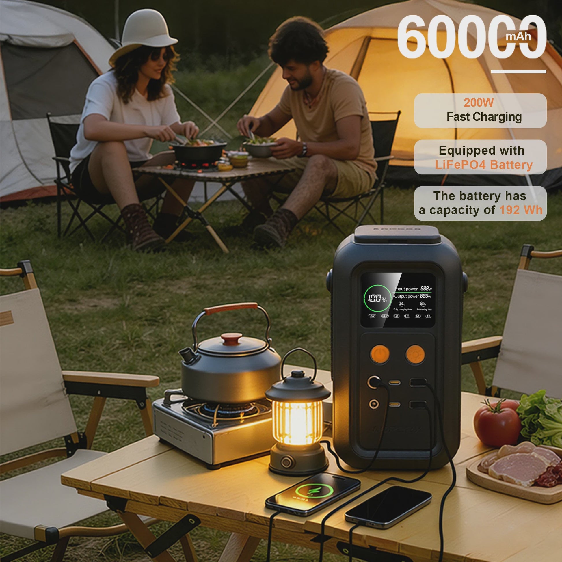 CTOLITY AXP200 Power Station: 200W, 192Wh, 60000mAh Draagbare Energievoorziening met LiFePO4 Batterij