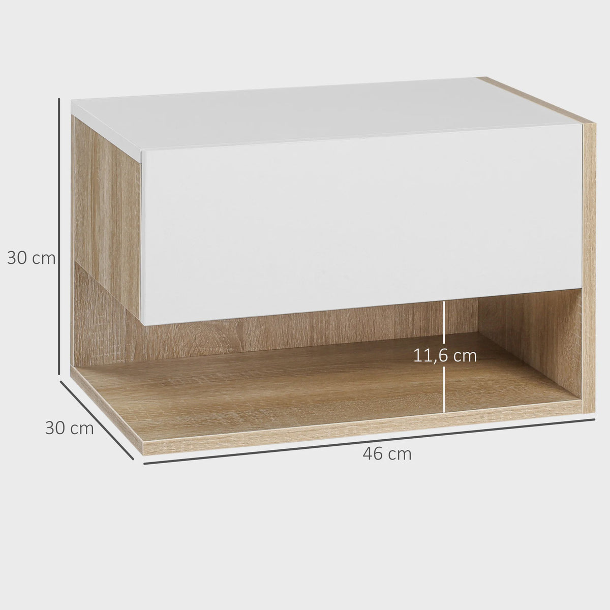Set van 2 Nachtkastjes Zwevend - Wandmontage - Met Lade en Open Vak - Tweekleurig Houtlook