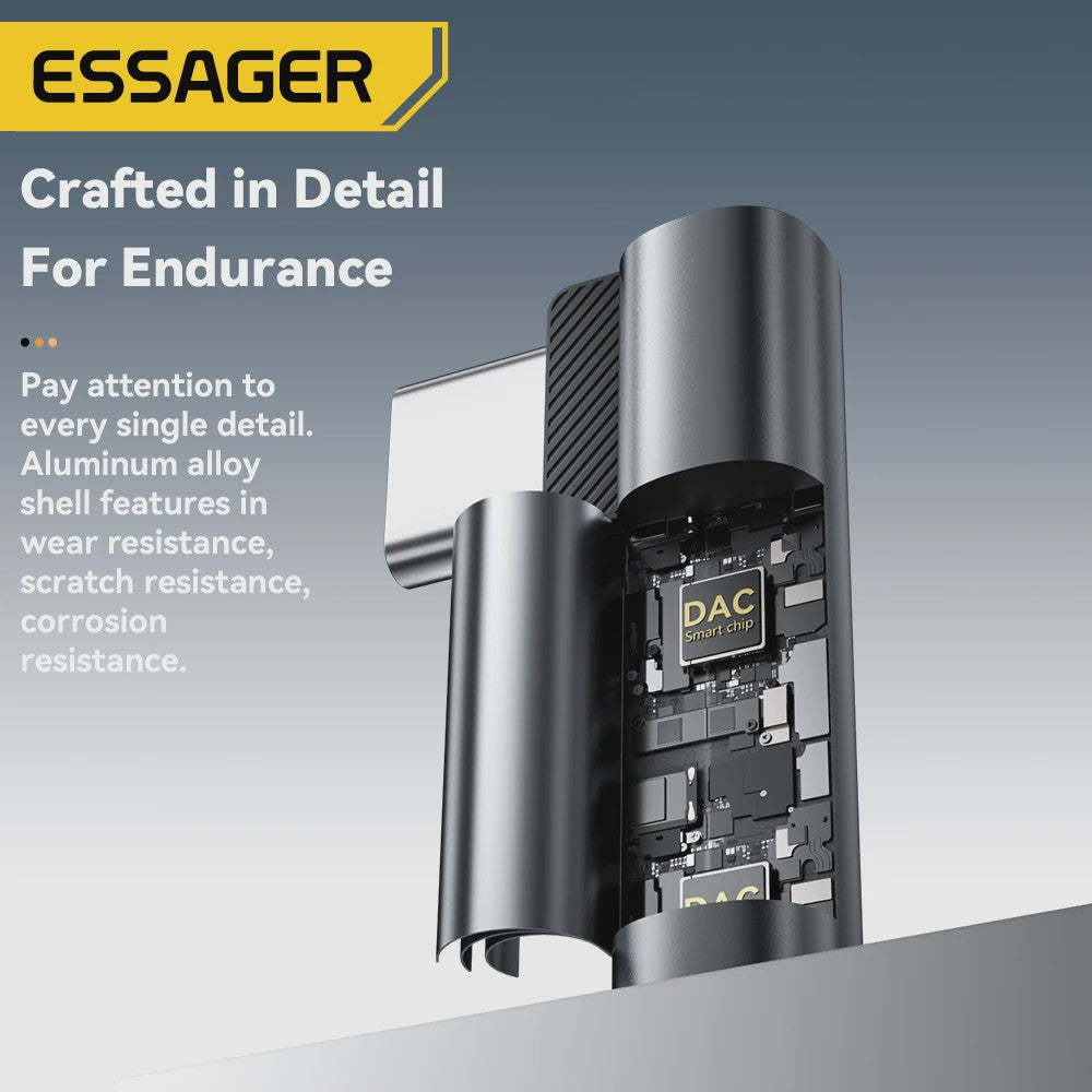Essager L-vormige Audio Adapter: Type-C naar 3.5mm Jack & Lightning naar 3.5mm Koptelefoon