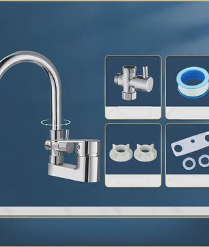 Chrome Wastafelkraan met Douchekop - Multifunctioneel, Warm & Koud, Enkelhendel, Dekmontage