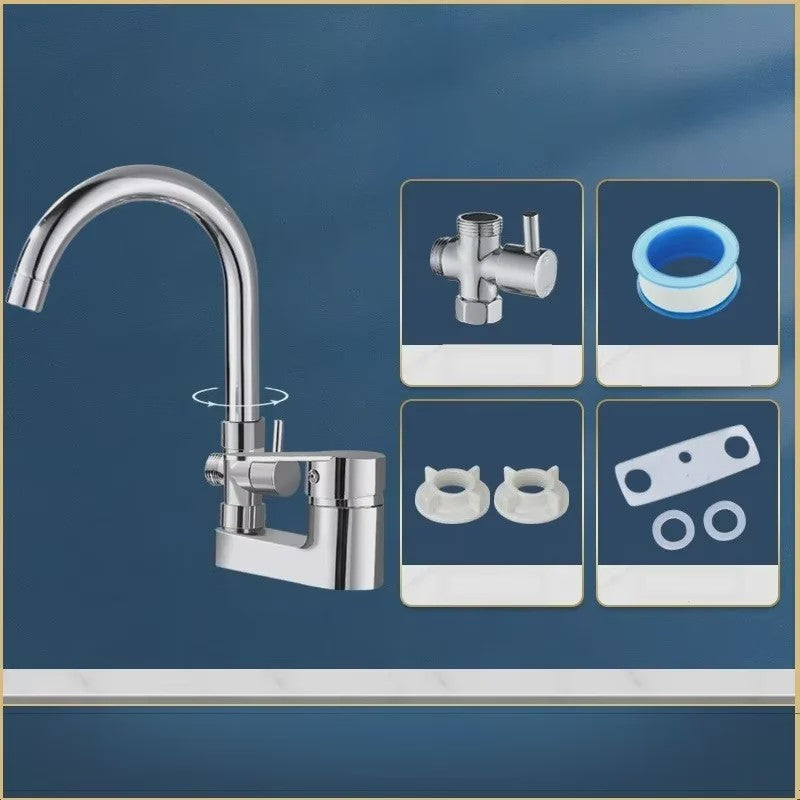 Chrome Wastafelkraan met Douchekop - Multifunctioneel, Warm & Koud, Enkelhendel, Dekmontage