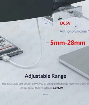 Aluminium USB 3.0/3.2 Hub met Clip: 5Gbps/10Gbps Docking Station voor Monitor & Bureau