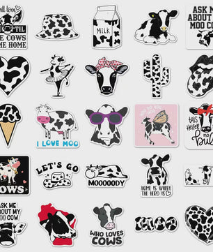 50x Trendy Cartoon Koe Stickers - Zwart-Wit Dierenprint Decals voor Telefoon, Tablet & Boxen