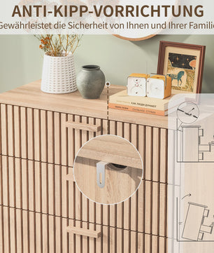 Scandinavische Houten Ladekast met 4 Laden - Ribbel Front & Houten Poten