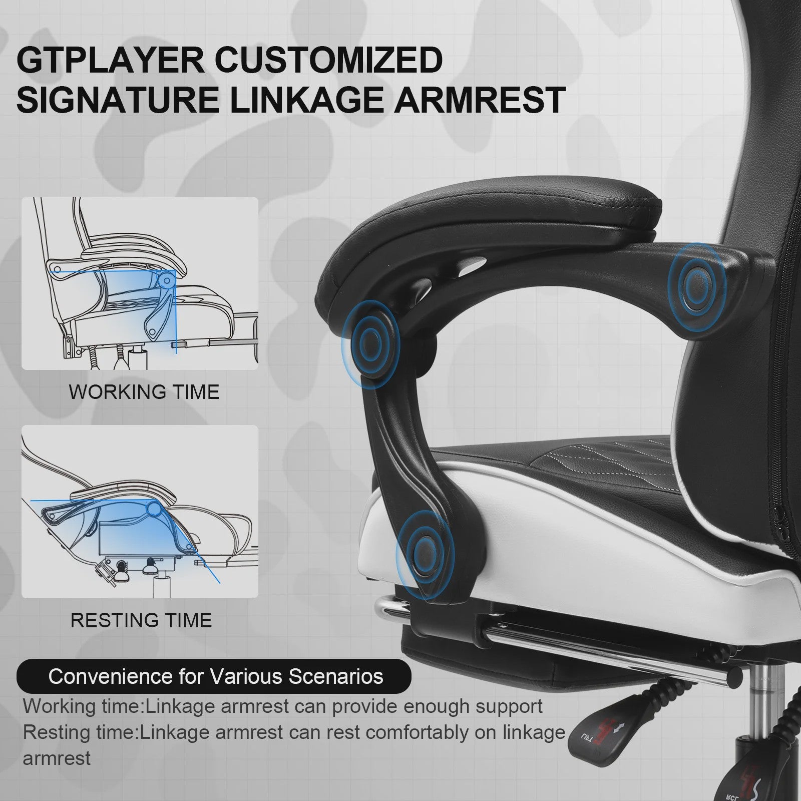 Ergonomische GTPLAYER Gaming Chair met Voetensteun en Verstelbare Kussens - Comfortabel Gamestoel & Kantoorstoel