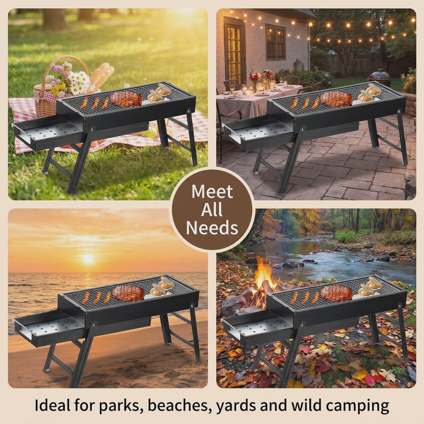 Opvouwbare Draagbare Barbecue met Aslade - Compact & Stabiel voor Camping & Picknick