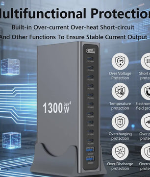 1300W GaN Desktop Snellader Station met Meerdere USB-C Poorten voor Laptops, Tablets & Smartphones