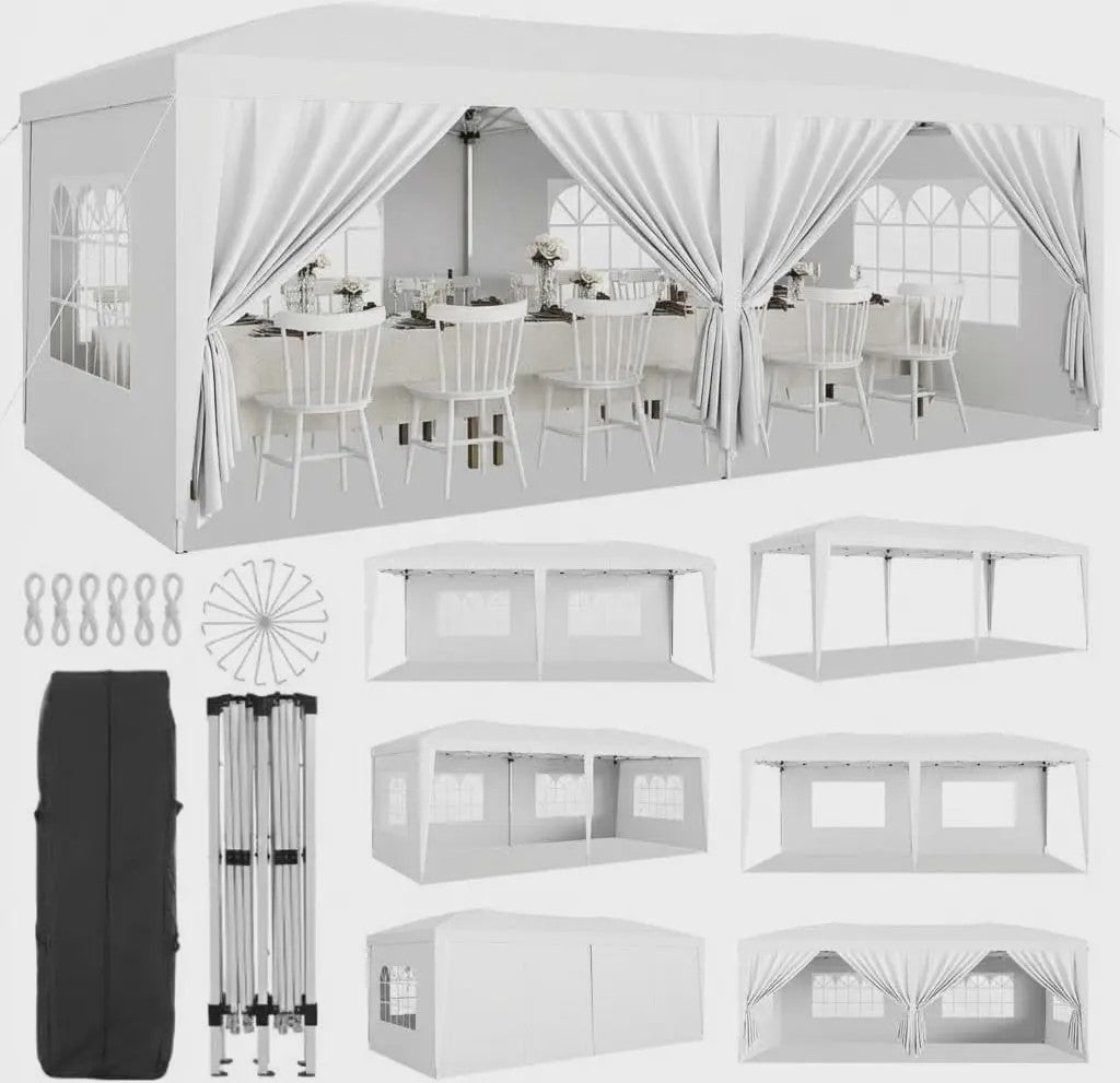 Klapgazebo 3x6m Wit - Ruime Feesttent met 6 Zijwanden voor Feest, Camping & Tuin
