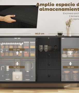 Homcom Sideboard Woonkamer met Deuren, Lade en Open Vakken - Stijlvolle Opbergkast