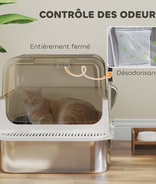 Gesloten Kattenbak met RVS Bodem - Ruim & Geurarm - Wit - 70x50 cm
