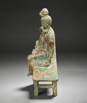 Antieke Guanyin Buddha Zittend op Bankje - Tibetaans Boeddhisme Beeld