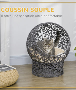 Luxe Kattenmand Mand met Kussen - Zacht Cream, Paars Polyester Touw - 50x50x60 cm