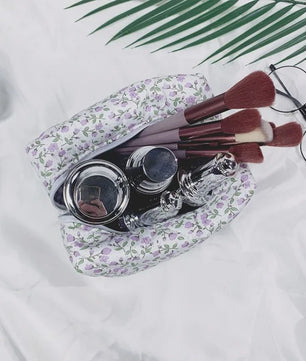 Gewatteerde Make-uptas met Bloemenprint - Ruime Toilettas en Opbergorganizer voor Reizen