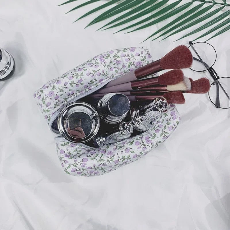 Gewatteerde Make-uptas met Bloemenprint - Ruime Toilettas en Opbergorganizer voor Reizen