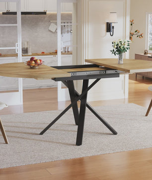 Uitschuifbare Ronde Eettafel met Marmerlook - 100-140cm - X-vormig Metaalframe