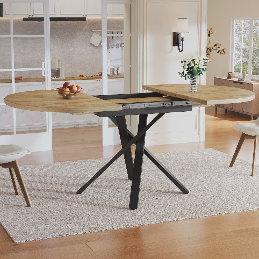Uitschuifbare Ronde Eettafel met Marmerlook - 100-140cm - X-vormig Metaalframe