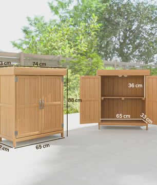 Outsunny Houten Tuinkast op Poten met Dubbele Deuren en Schuin Dak - 74x43x88 cm
