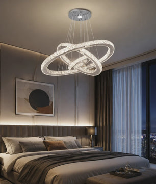 Luxe Kristallen Plafondlamp 3 Ringen LED Hanglamp - Sfeervolle Verlichting