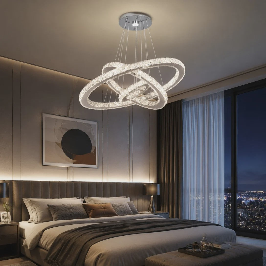Luxe Kristallen Plafondlamp 3 Ringen LED Hanglamp - Sfeervolle Verlichting