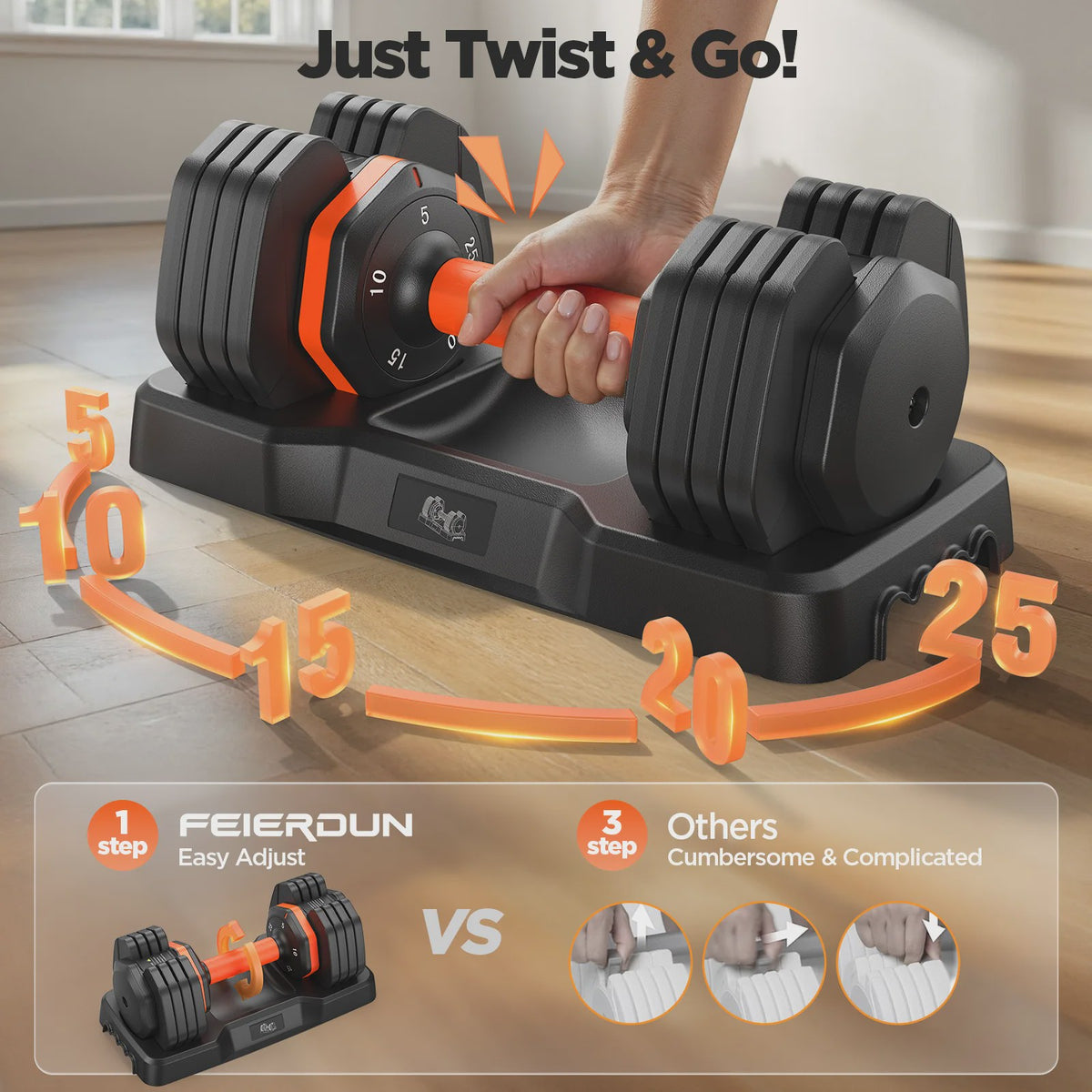 Verstelbare Dumbbell Set (2x 25LB) - Snel Wisselen voor Thuisgym