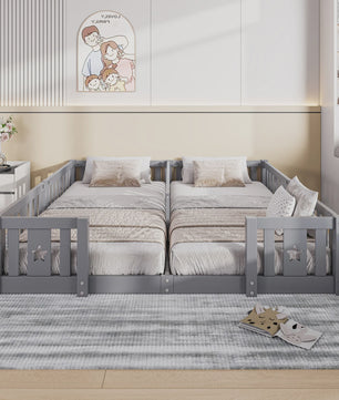 Houten Kinder Vloerbed 90x200cm met Zijhek - Veilig en Sfeervol Slapen voor 2 Kinderen