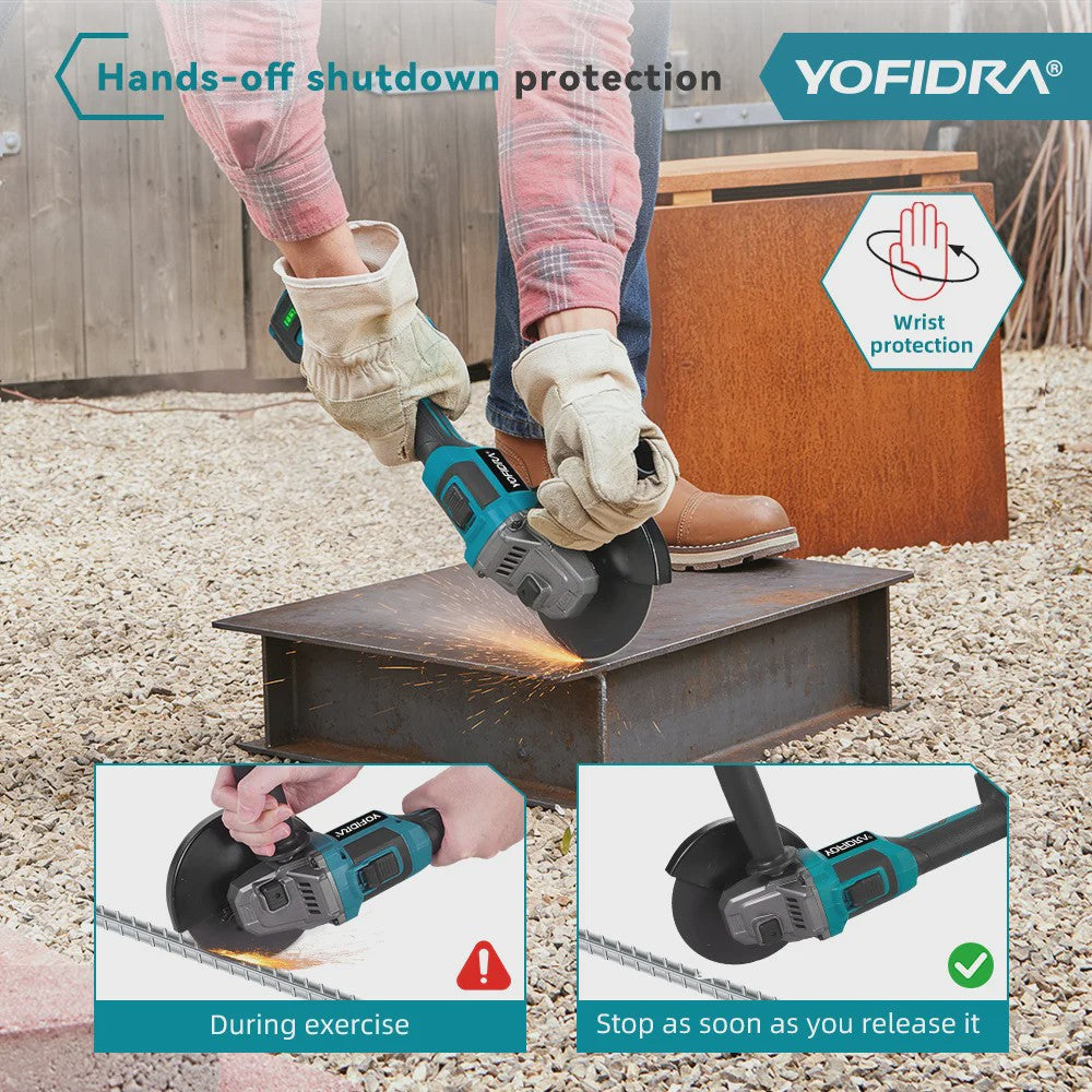 YOFIDRA Accu Haakse Slijper 125mm M14 - Borstelloze Motor, 21V Kracht