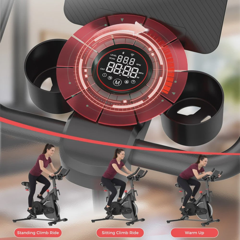 Indoor Hometrainer Fiets met 32 Weerstandsniveaus, LCD Scherm & Tablethouder