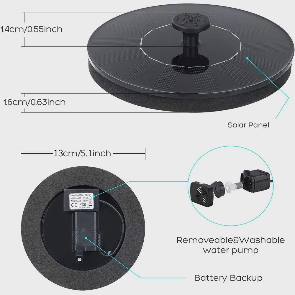 Drijvende Mini Solar Waterfontein voor Tuin, Vijver & Vogelbad - Op Zonne-energie