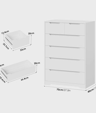 Stijlvolle Witte Commode met 6 Lades - Veelzijdige Opbergkast voor Woonkamer, Slaapkamer of Hal