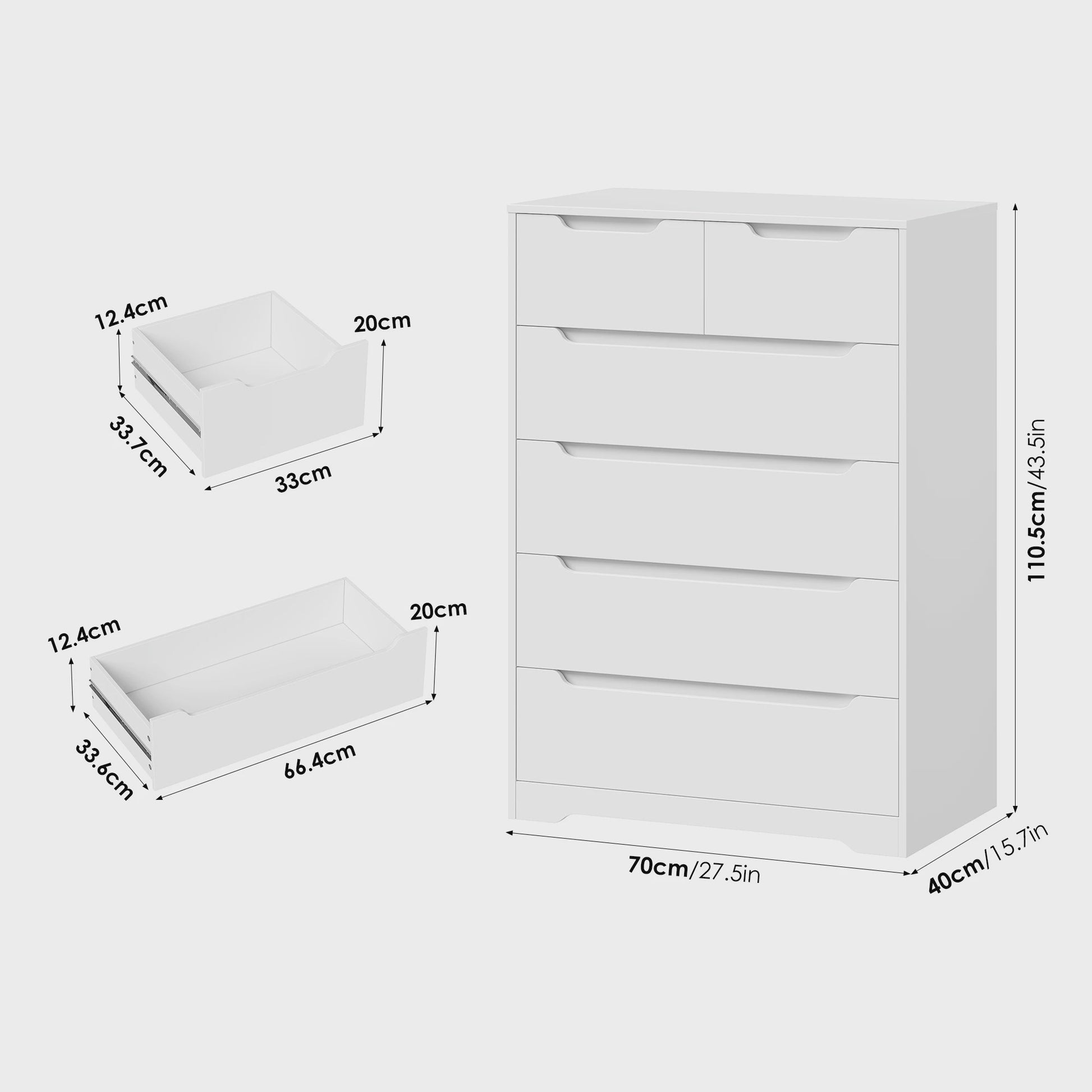 Stijlvolle Witte Commode met 6 Lades - Veelzijdige Opbergkast voor Woonkamer, Slaapkamer of Hal