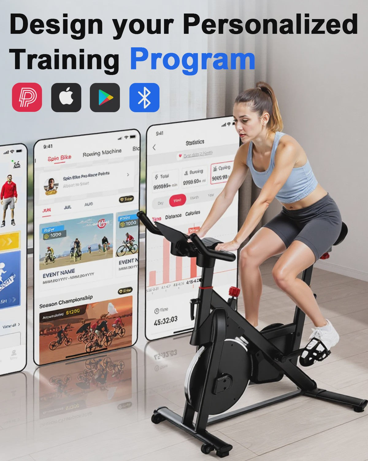 Superun Hometrainer met Magneetweerstand en Tablet Houder - Comfortabel Binnen Fietsen