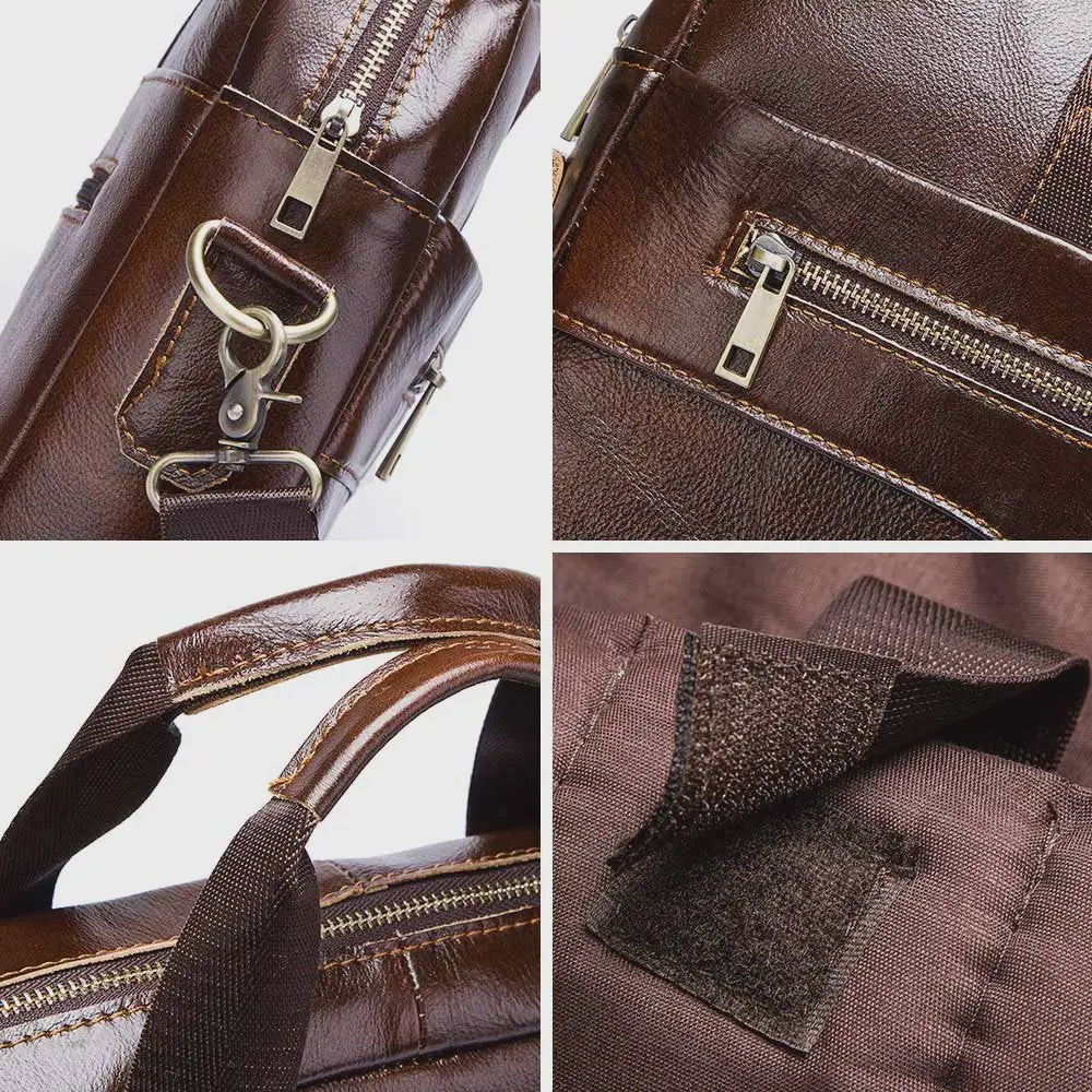 Luxe Leren Aktetas Heren - Draagbare Laptoptas & Schoudertas voor Kantoor en Reizen