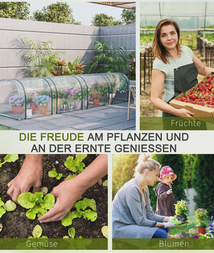 Outsunny Tunnelkas met Stalen Frame, PVC Folie en Roll-up Deuren - 395x100x80 cm