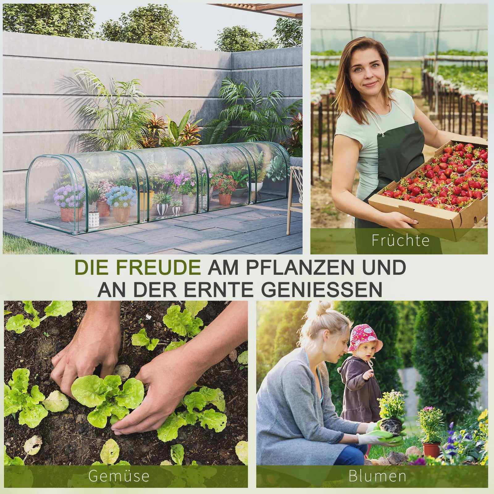 Outsunny Tunnelkas met Stalen Frame, PVC Folie en Roll-up Deuren - 395x100x80 cm