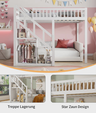 Wit Kinder Hoogslaper met Trap en Opbergkast - 90x200cm - Multifunctioneel Speelbed