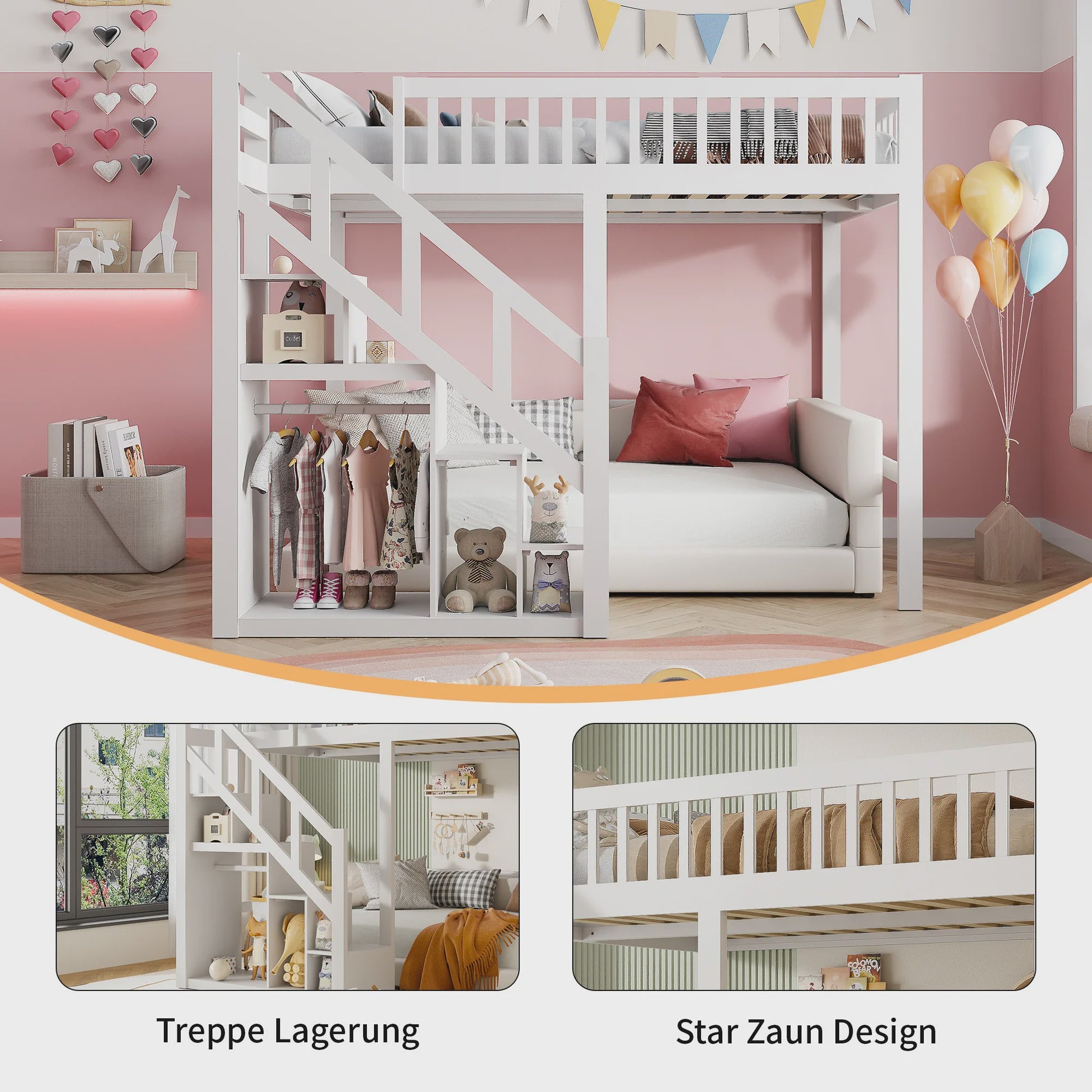 Wit Kinder Hoogslaper met Trap en Opbergkast - 90x200cm - Multifunctioneel Speelbed