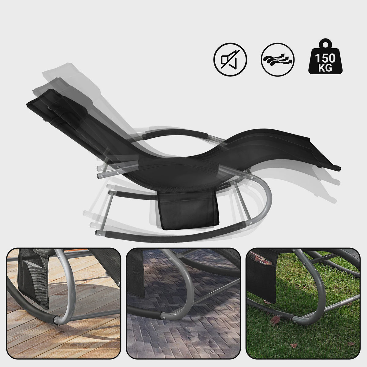 Comfortabele Schommelstoel Lounger met Hoes en Opbergvak - Ademend Textiel voor Tuin & Terras