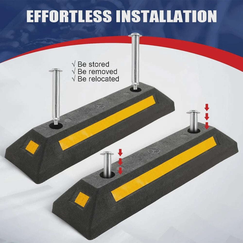 2x Heavy-Duty Wielstop Parkeerstopper met Reflecterende Strips - Veilige Parkeerhulp voor Garage & Oprit