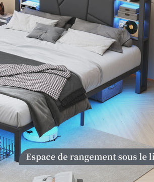 Gestoffeerd Dubbel Bedframe met 2 Lades en LED Verlichting - 140/160/180x200cm