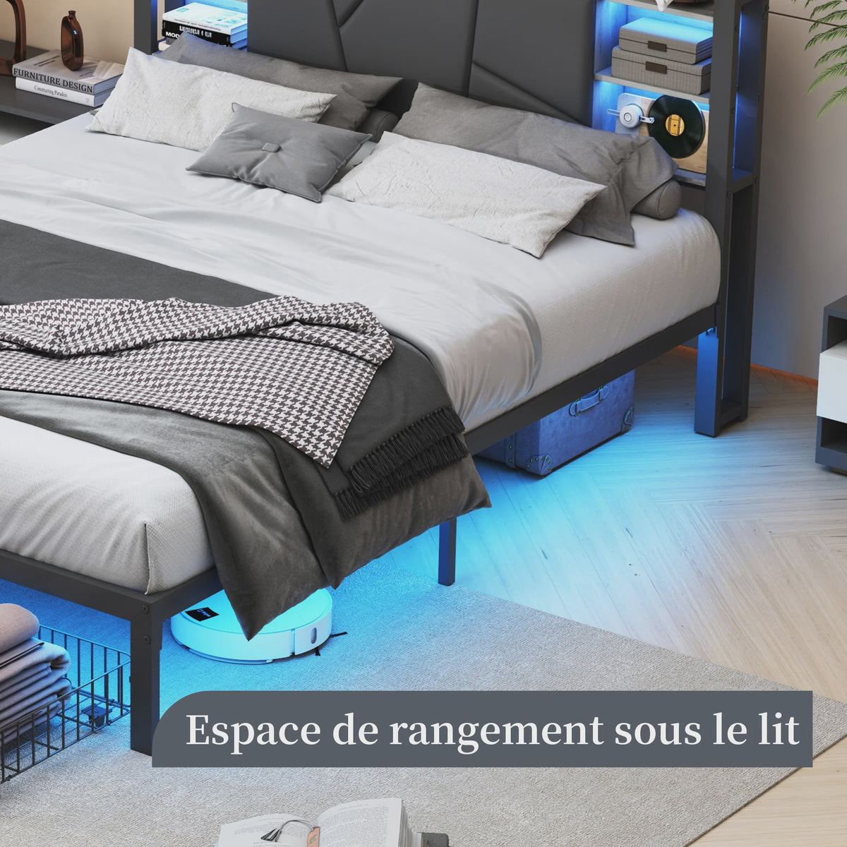 Gestoffeerd Dubbel Bedframe met 2 Lades en LED Verlichting - 140/160/180x200cm