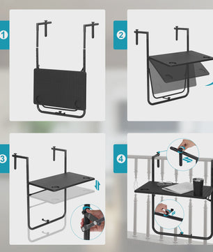 Opklapbare Balkontafel - Hangend, Verstelbaar in Hoogte, Rotan Look - Ideaal voor Buiten