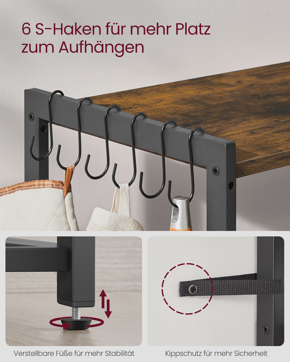 Keukenrek met Stopcontacten, 2 Metalen Manden en Magnetronplank - Industrieel Design