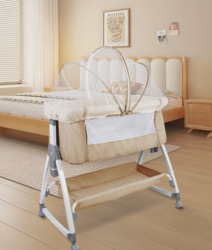 Baby Co-sleeper Wieg 2-in-1 met Wielen, 6 Hoogte-instellingen en Klamboe