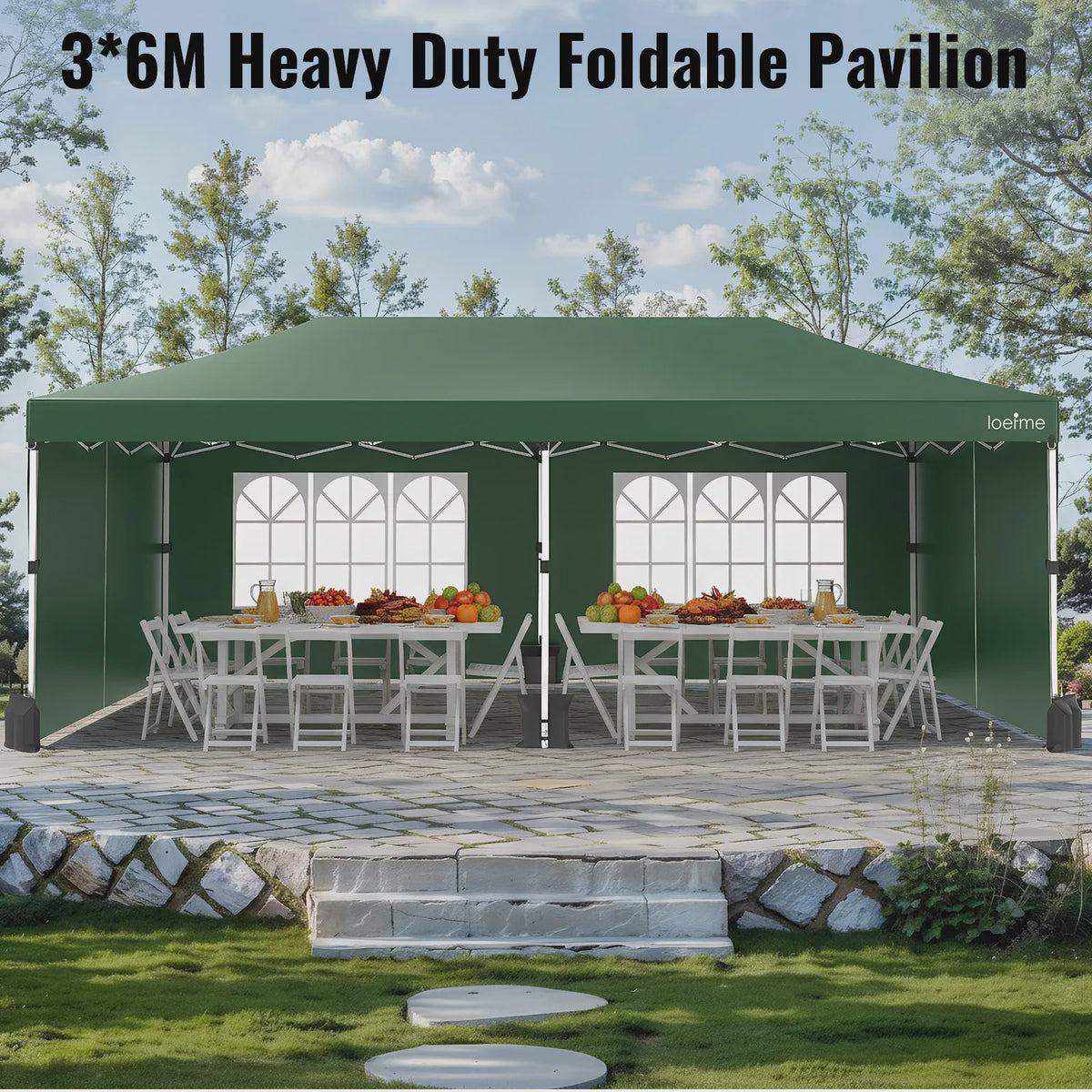 LOEFME 3x6m Pop-Up Partytent Gazebo - Waterdicht, Winddicht met 6 Zijwanden & UV Bescherming