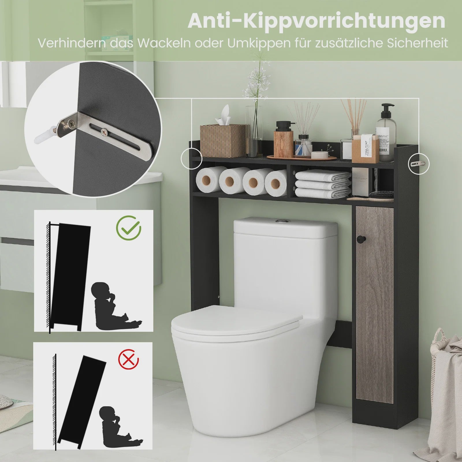 Toiletkast - Vrijstaande Badkamerkast met Verstelbare Planken en Deur