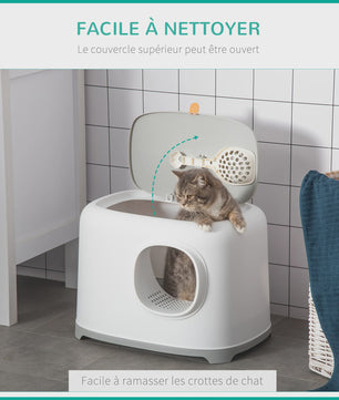 PawHut Gesloten Kattenbak met Deksel en Schep - Wit