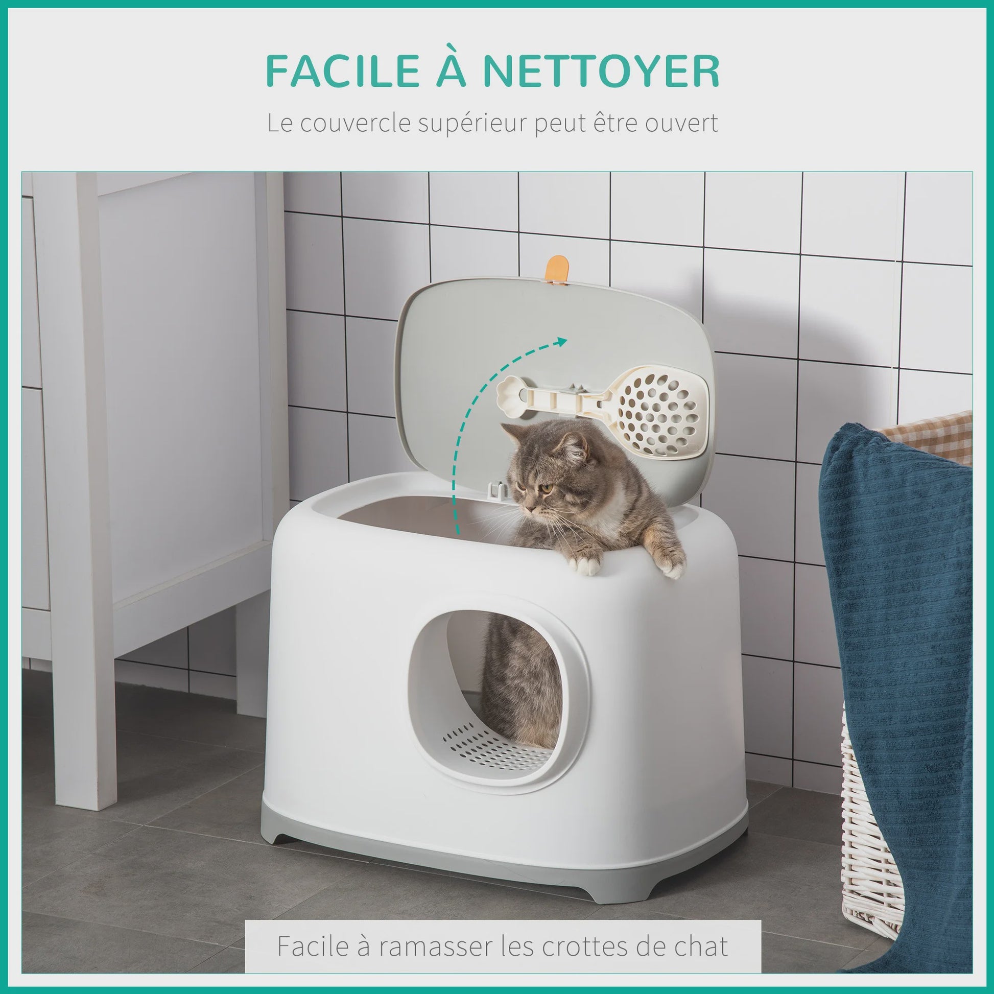 PawHut Gesloten Kattenbak met Deksel en Schep - Wit