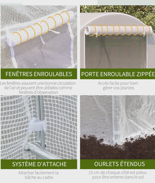 Outsunny greenhouse 8 sqm garden tunnel, tunnel greenhouse garden 400x200x cm with door and 6 windows, for outside, all seasons, vegetables, fruits, flowers, tarpaulin PE high density 140g/m² White