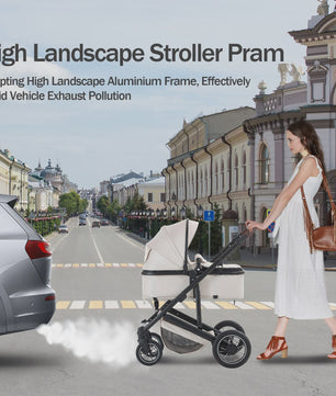 Luxe 3-in-1 Baby Kinderwagen: Hoge Landingsbaan Aluminium Frame, Inklapbaar, Reiswieg & Autostoel